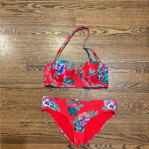 Old Navy Red Floral Bikini Large
